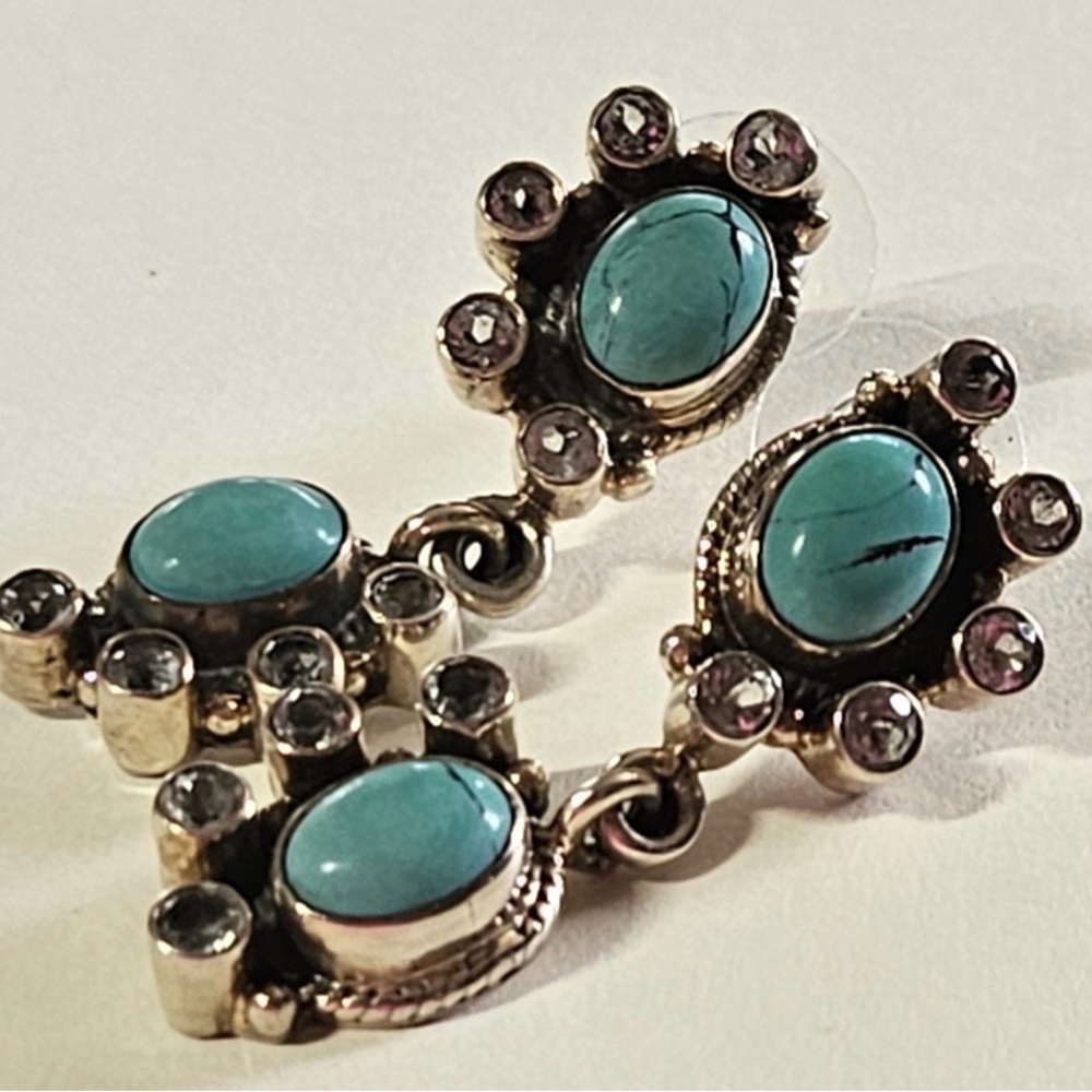 Turquoise sterling and cz drop dangle earrings
